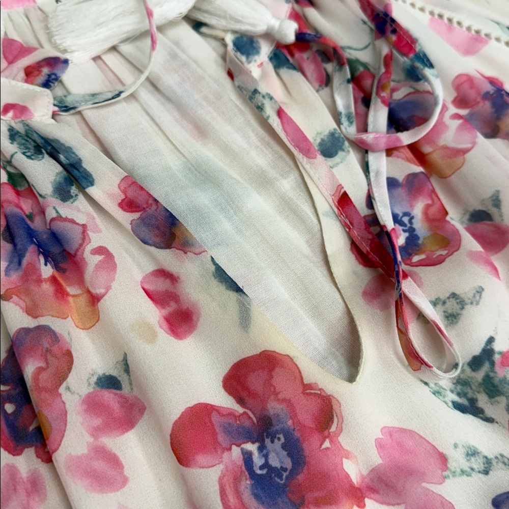 White Floral Dress with Pink and Purple Accents By Allison NY Size medium - Picture 11 of 16